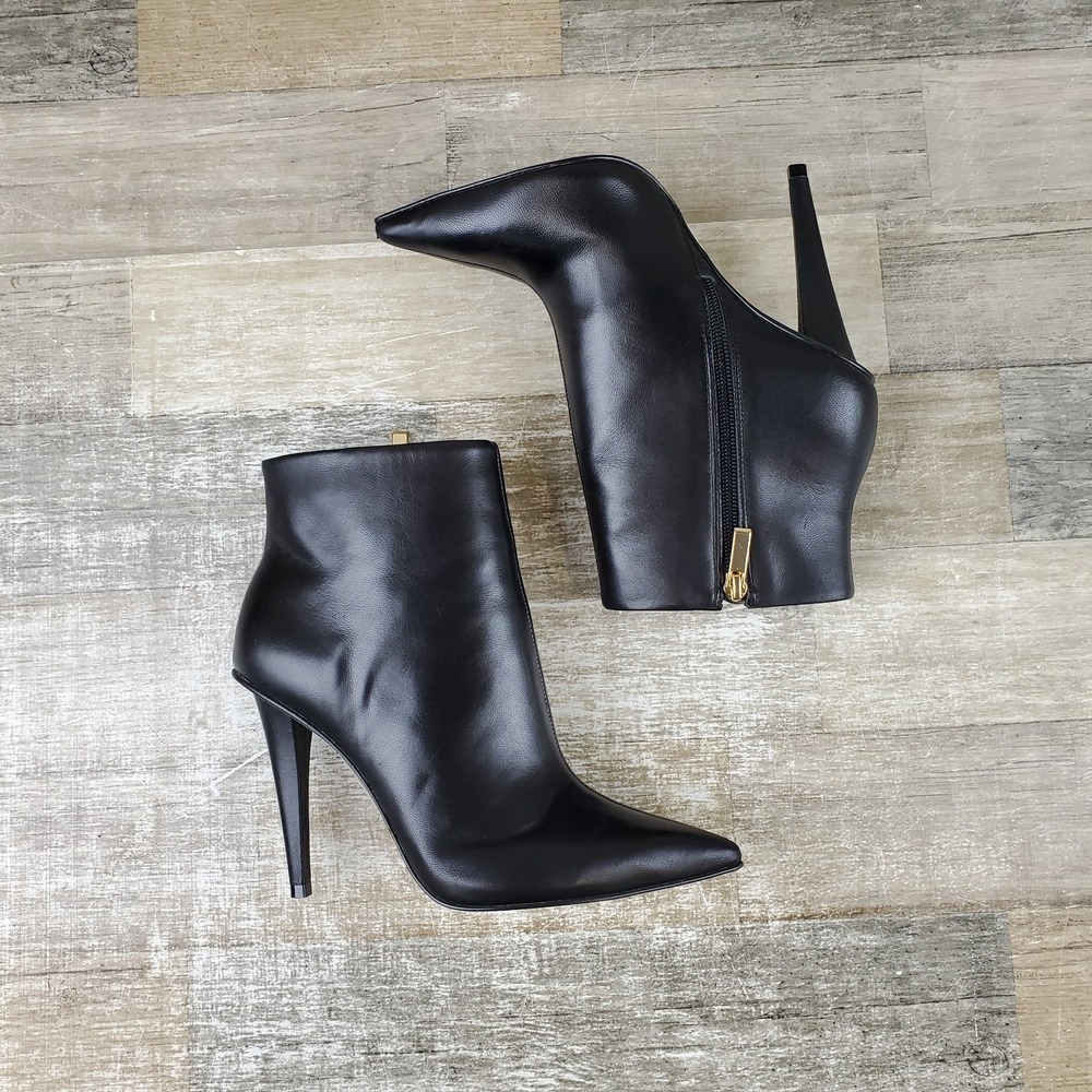 Massimo Matteo Stiletto Boots 7 Black Leather Zip Heel Heeled Bootie
